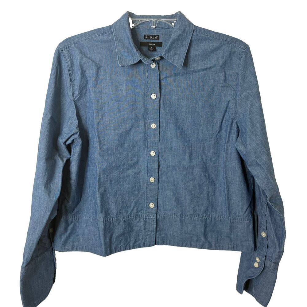 J. Crew Women's Cropped Garcon Button-Up Shirt in Chambray Size 6